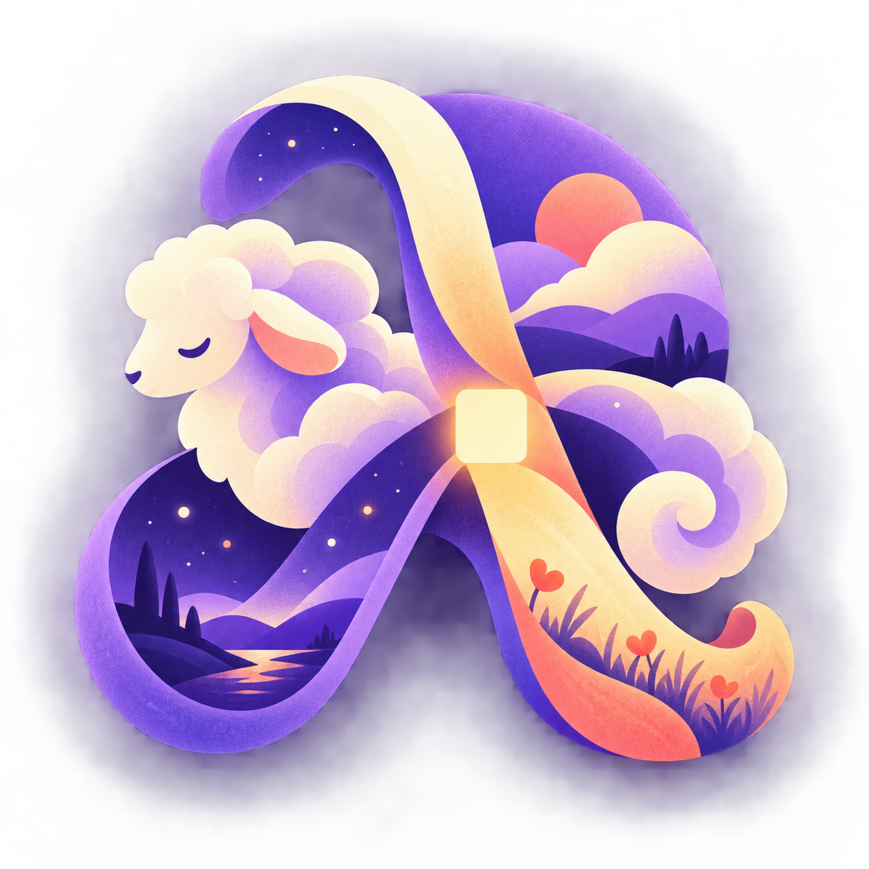 A lamb, lambda curves and several landscapes meeting at the glowing Crossing Core